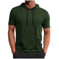 thumbnail image 3 of TAGOLD Mens Summer Short Sleeve Hooded Blouse Solid Color Pocket Drawstring Sports Casual Top, 3 of 5