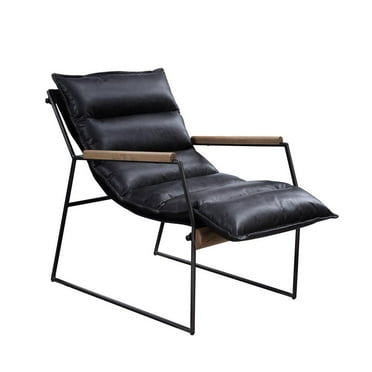 ACME Luberzo Top Grain Leather Upholstered Accent Chair in Distress Expresso