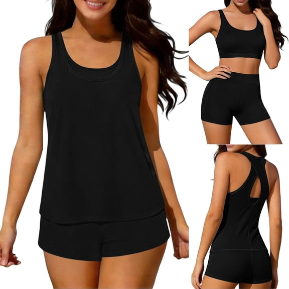 Guieoi Swimsuit Women Bikini 2026 Two Piece Swimwear Set Tankini 3-Piece Women's Swimsuit Set Black M