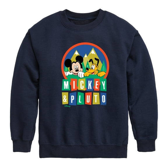 Disney - Mickey & Pluto - Outdoor Adventures Fun - Youth Crewneck Fleece Sweatshirt
