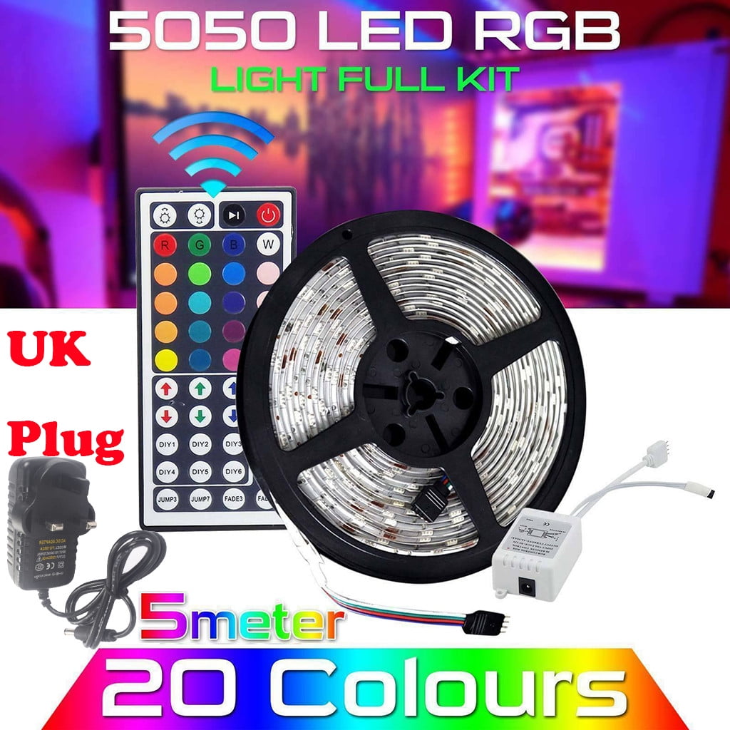 Waterproof LED Strip Light 5M RGB 5050 300 SMD 44 Key Remote 12V Power Full Kit 