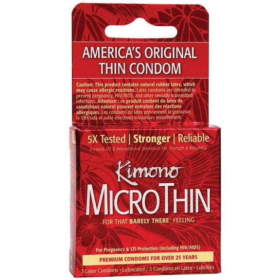 Kimono MicroThin Ribbed Ultra Thin Original Premium Latex Condoms 3 Count - Choose Type