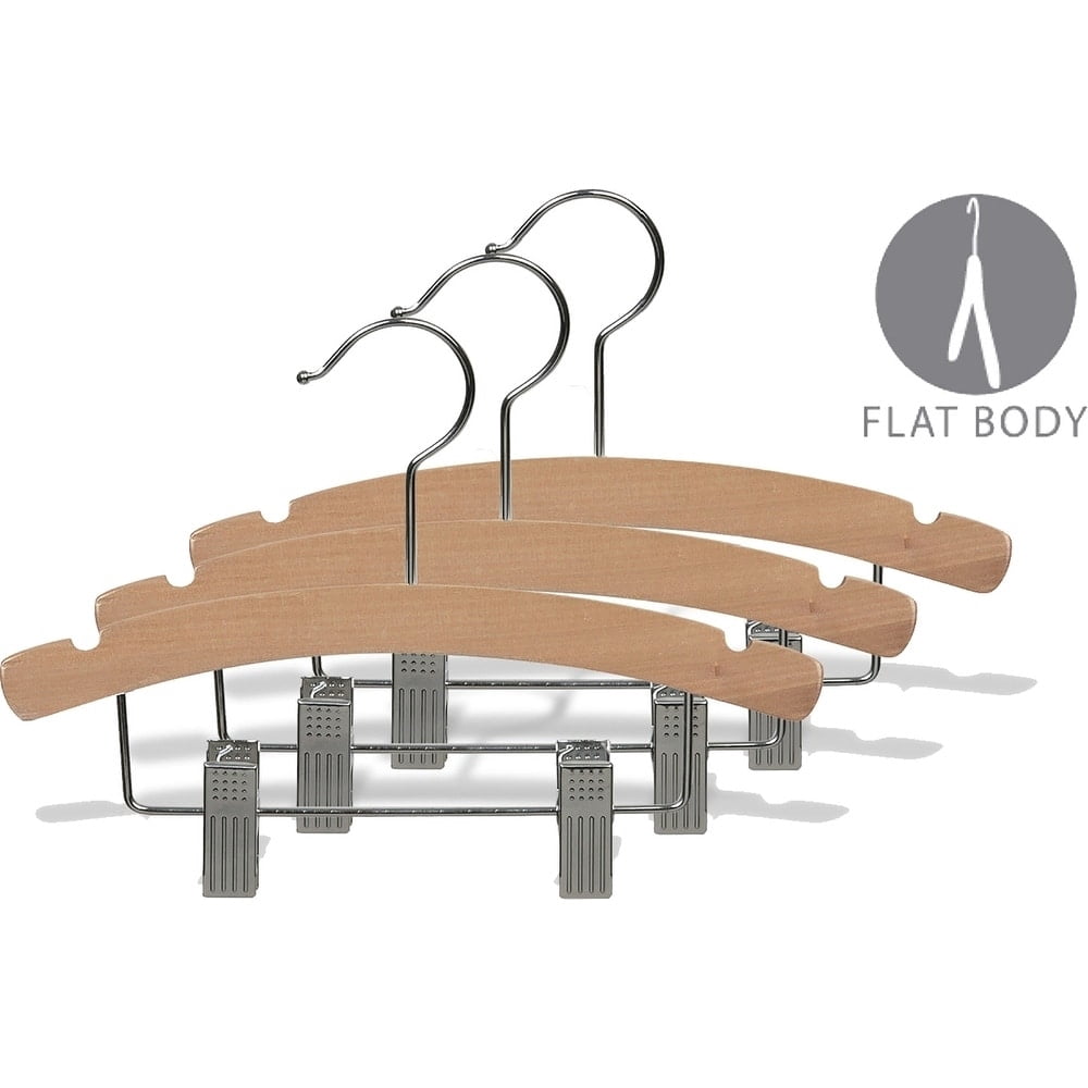 International Hanger Wooden Kid's Combo Hanger, Natural Finish with Chrome Hardware, Box of 50