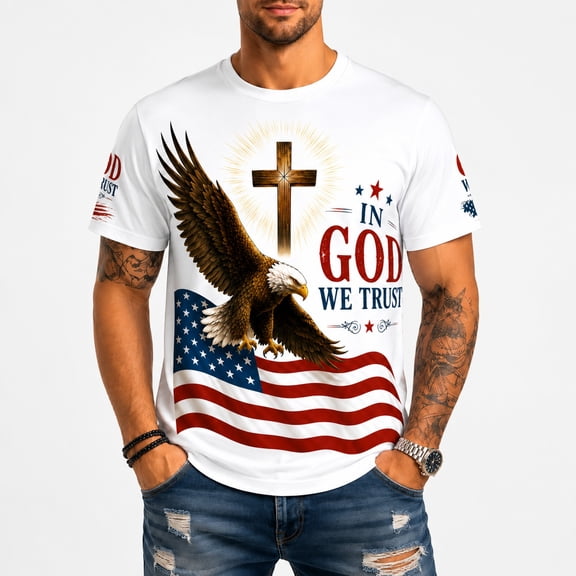 Men's Faith Patriotic Graphic T Shirt Eagle American Flag Christian Casual Short Sleeve Tee for Men