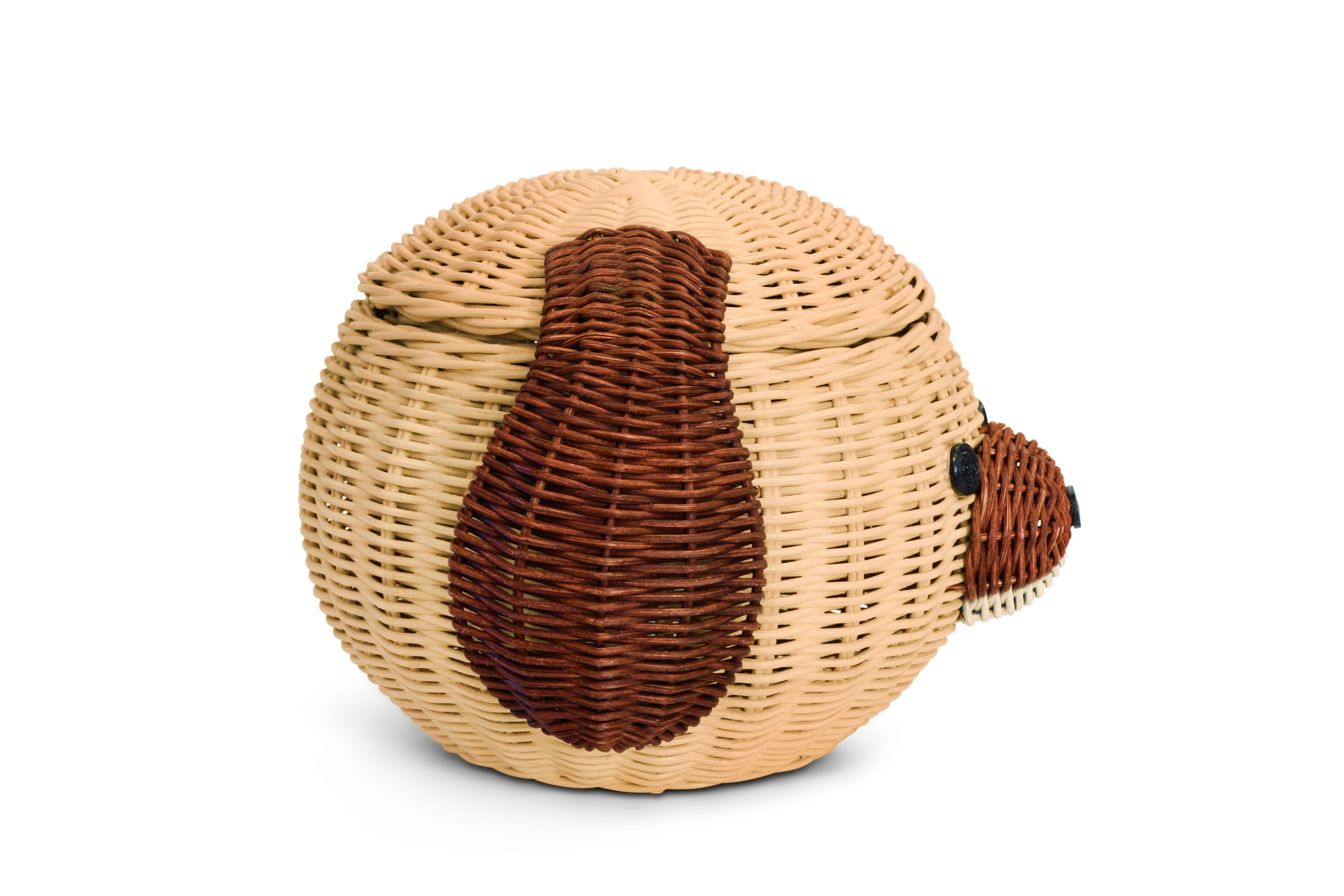 Dog Head Rattan Storage Basket with Lid Decorative Bin Home Decor Hand Woven Shelf Organizer Cute Handmade Handcrafted Gift Art Artwork Wicker Puppy