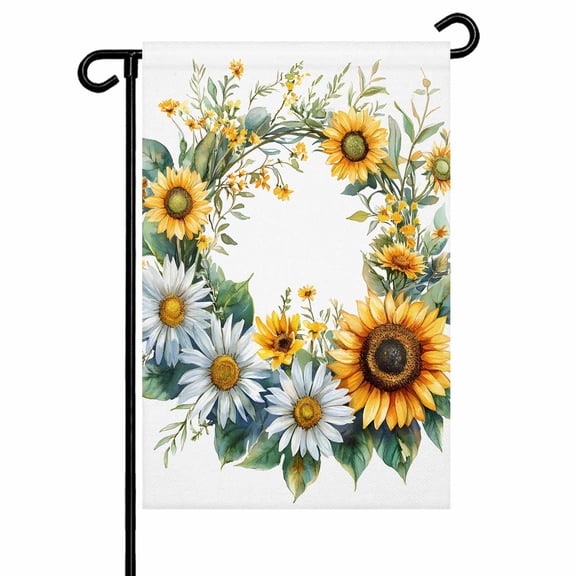 Yellow Sunflower White Daisy Garden Flags for Outside Watercolor Floral Double Sided Yard Flags Outdoor House Decoration, Small 12X18 Inch,