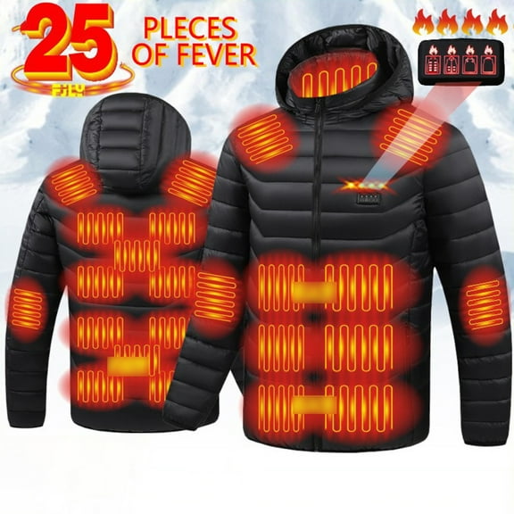 Daznico Mens Winter Jacket - Smart Heated with Full Warming Technology Thermal Heated Jacket for Outdoor Winter Cold Weather -Winter Coats for Men,Color:Black,Size:L