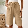 thumbnail image 6 of Outfmvch Womens Drawstring Shorts Culottes for Women Womens Long Shorts Sweat Jorts Women Long Shorts Gauze Shorts for Women Beach Vacation Shorts Brown S-4XL, 6 of 7