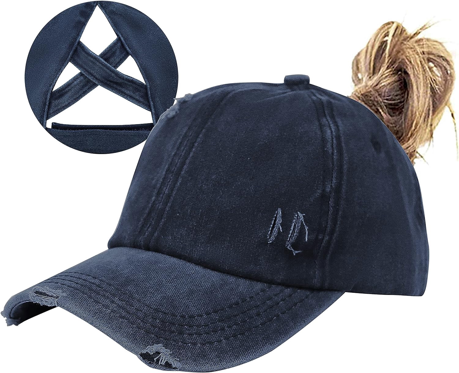 Punk Distressed Crisscross Fringe Baseball Cap main image 1
