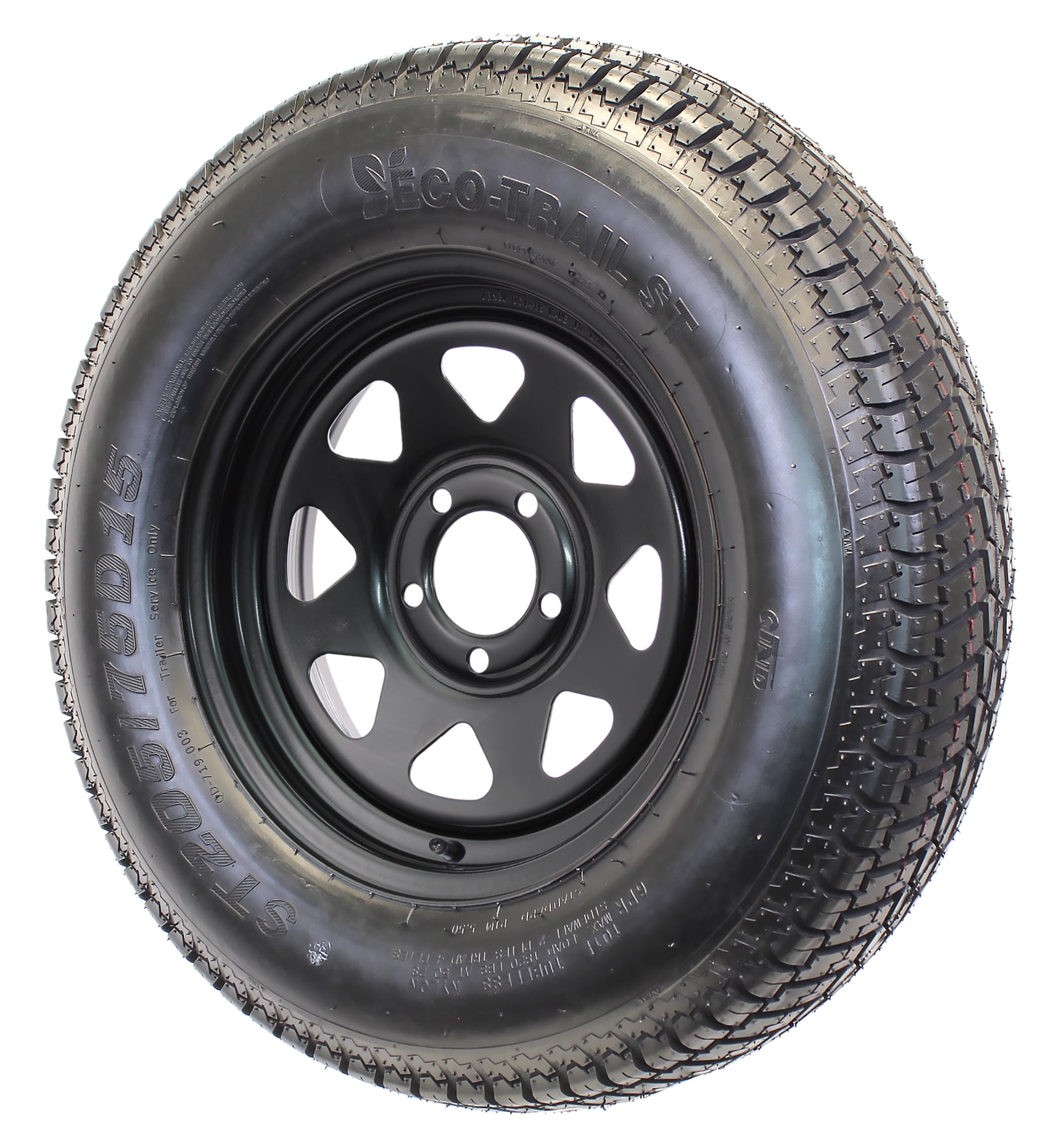 2-Pack Pre-Mounted Trailer Tire & Rim, ST205/75D15, Load C
