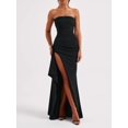 thumbnail image 4 of Women'S Strapless Tube Dress Backless Ruched Split Bodycon Cocktail Maxi Dresses Black L, 4 of 8