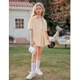 thumbnail image 3 of Oudiya Girls 2 Piece Summer Outfits Kids Cotton Button Down Short Sleeve Collared Linen Shirt and Short Set 6-13 Years, 3 of 9