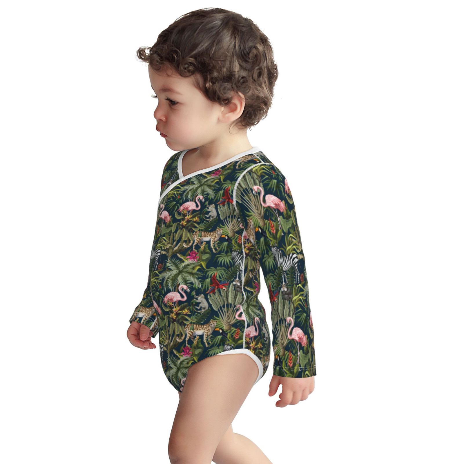 Xecao Flamingos And Palm Leaves Print Baby unisex-baby Cotton Long-sleeve Bodysuits-12 Months