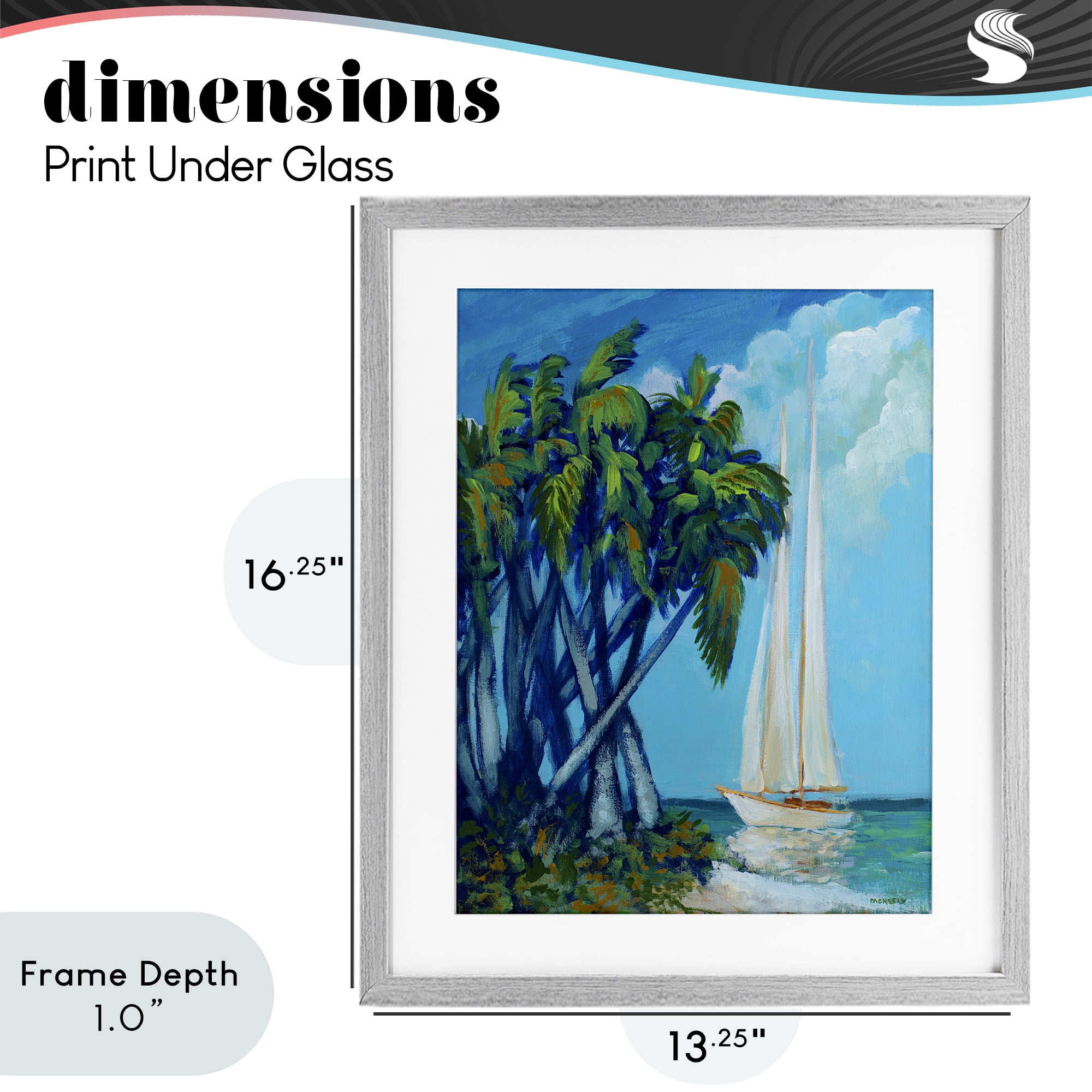 Stupell Industries Sailboat & Twisted Palms Gray Framed Print Under Glass, design by Dan Meneely
