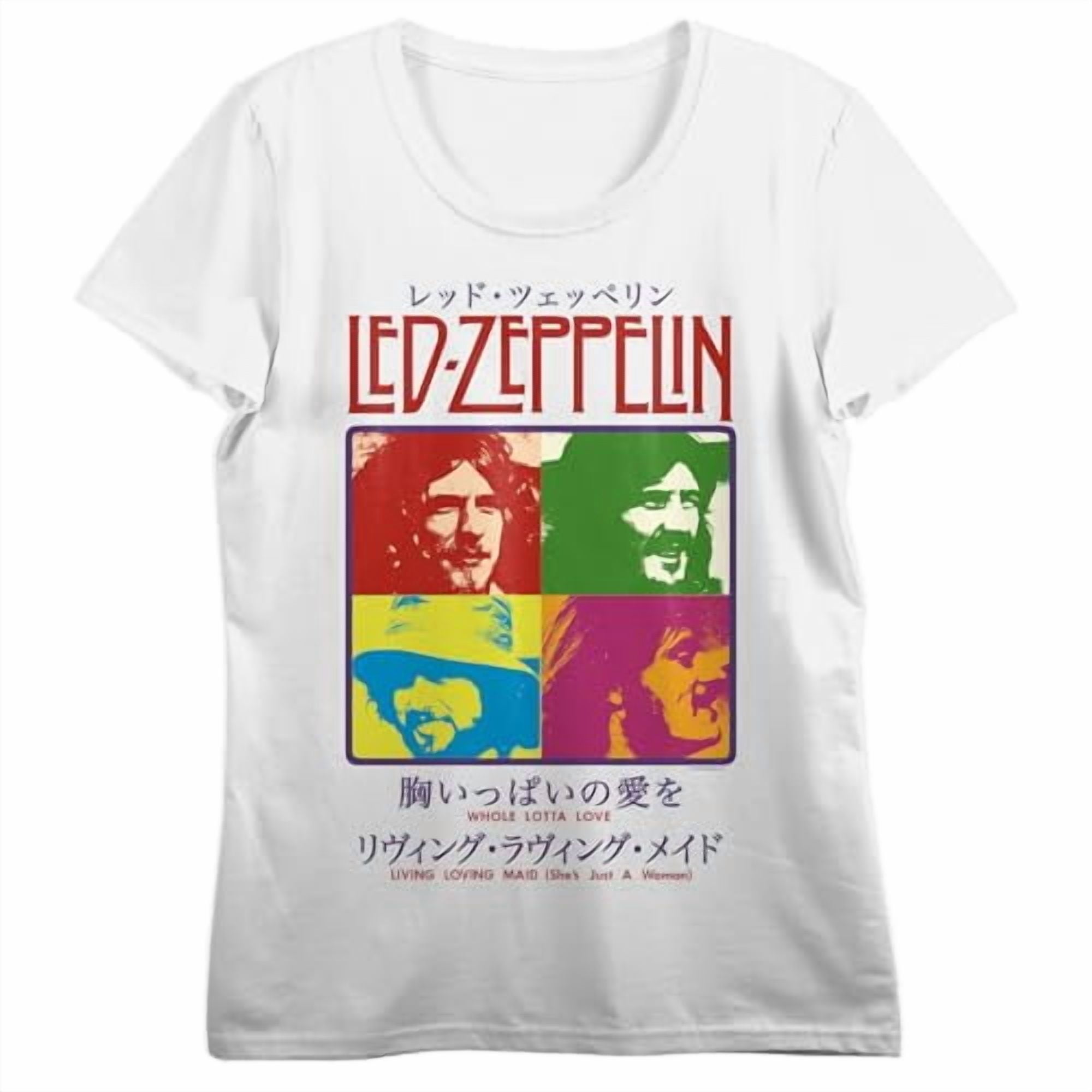 Led Zeppelin Band Members Women's White Crew Neck Short Sleeve Tee
