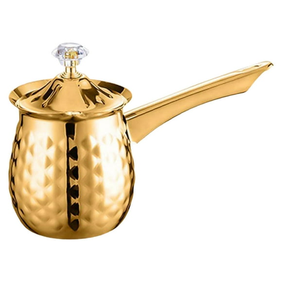 Traditional Turkish Coffee Pot: Cezve Coffee Maker Stove Top Tea Milk Warmer Vintage Metal Kettle for Home Cafe Golden 400 ml