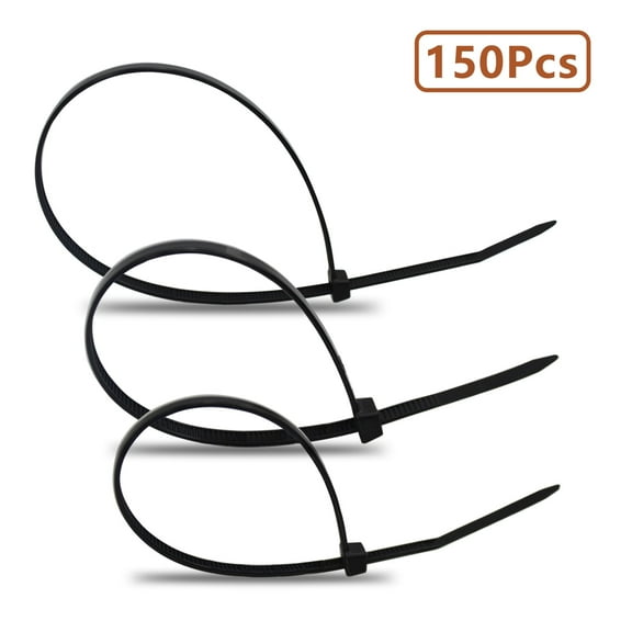 Strong Large Black Zip Ties with 50 Pounds Tensile Strength,150 PCS ( 50pcs 6'' 50pcs 8'' 50pcs 12'') ,Width 2mm/0.08inch ,Long Durable Nylon Black tie Wraps