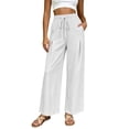 thumbnail image 2 of Lumtrix Cotton Linen Pants for Women Wide Leg Palazzo Pants Elastic High Waisted Summer Beach Casual Lounge Slacks with Pockets White L, 2 of 7