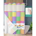 thumbnail image 2 of No Hook Shower Curtain with Snap in Liner, LOVE IS LOVE Rainbow Colored Plaid Hotel Shower Curtains for Bathroom, Washable Shower Curtain Liner Set with Mesh Top Window, 48"x72", 2 of 6