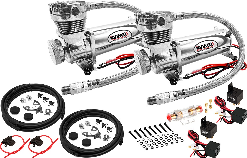 Vixen Air Suspension Kit for Truck Car Bag Air Ride Spring. On Board System- Dual 200psi Compressor, Gallon Tank. for Boat Lift,Towing,Lowering,Load