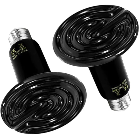 Reptile Heat Lamp 100W 2-Pack Ceramic Heat Emitter,No Light Emitting Heat Bulbs for Amphibian Pet Brooder Coop Incubating Chicken,Lizard Bearded Dragon Turtle Snake Terrarium Black