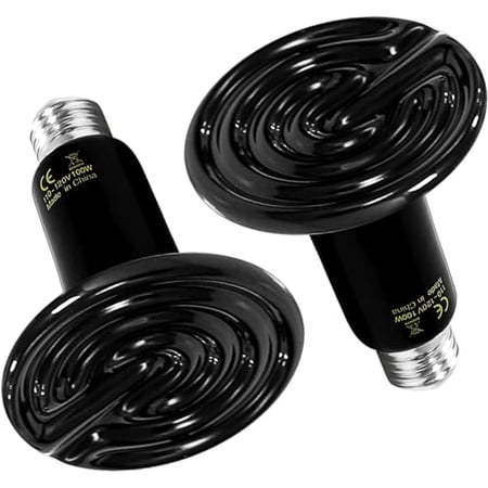 Reptile Heat Lamp 100W 2-Pack Ceramic Heat Emitter,No Light Emitting Heat Bulbs for Amphibian Pet Brooder Coop Incubating Chicken,Lizard Bearded Dragon Turtle Snake Terrarium Black