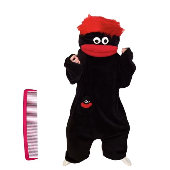 laqbezok Silly Onesie Adult Pajamas, Big Mouth Matching Couples One-Piece Pajamas with Coordinating Shoes & Comb Set, Cozy Loungewear for Men & Women, Black L