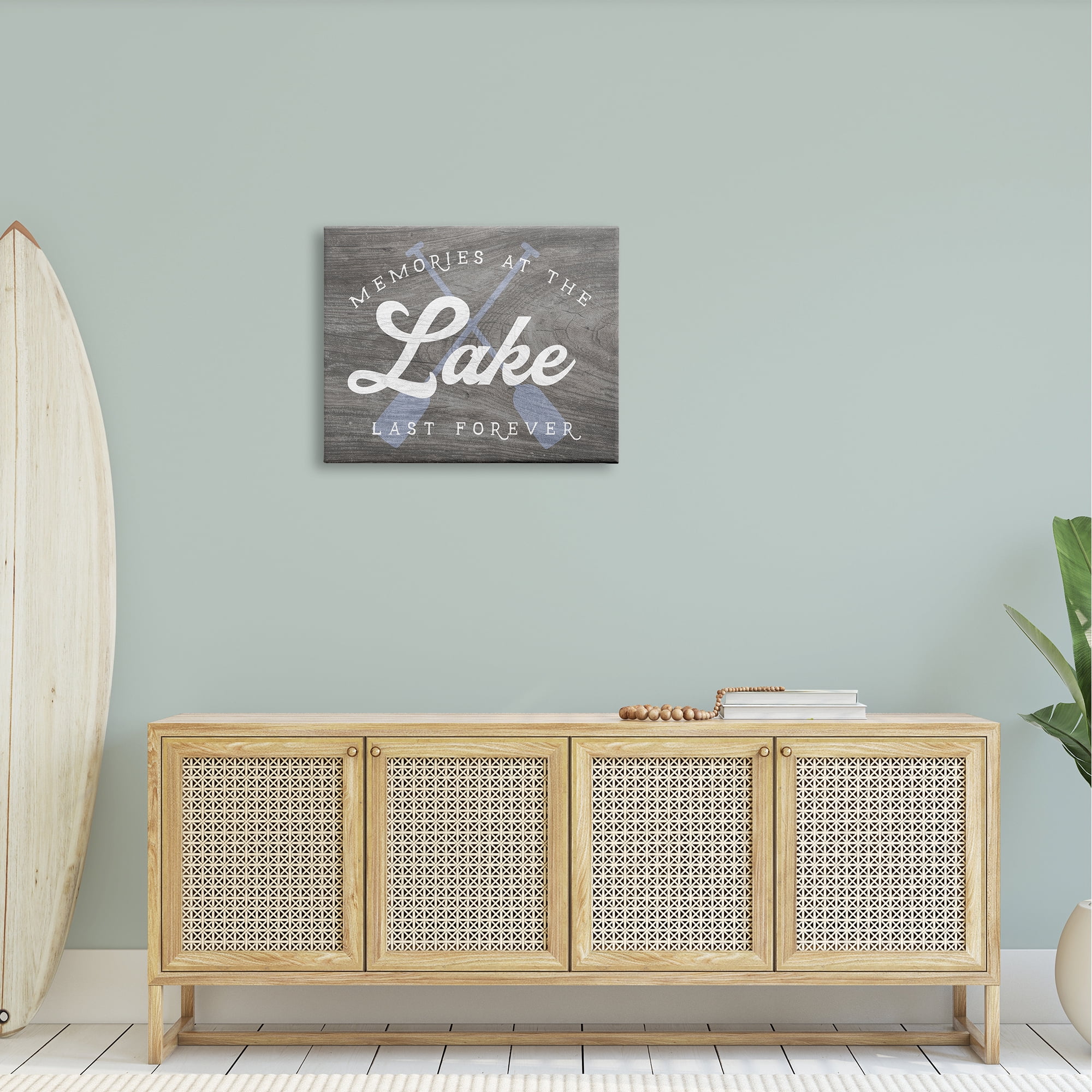 Stupell Industries Memories at Lake Phrase Rustic Boat Ores Motif Canvas Wall Art, 30 x 24, Design by Lil' Rue