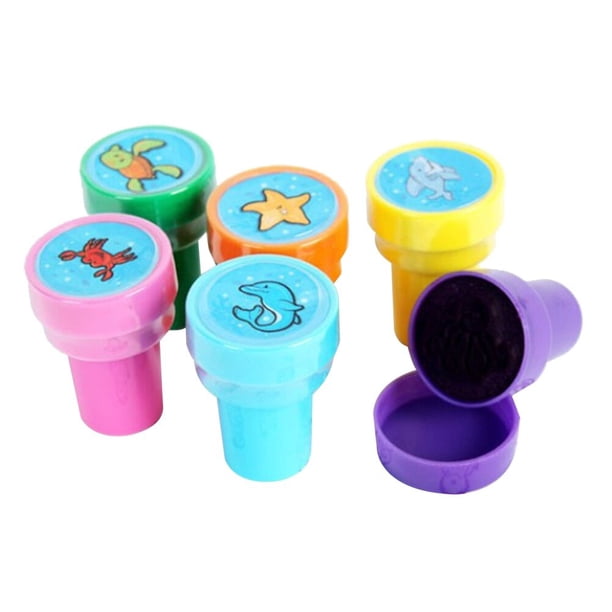 EeaseMX 6 sellos de plástico con forma de animales marinos y oceánicos, mini sellos para niños, premios escolares, accesorios de aprendizaje, regalo de cumpleaños y fiesta.