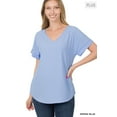 thumbnail image 3 of Zenana Women's V-Neck Heavy Dobby Boat Neck Rolled Short Sleeve Blouse Top, 3 of 3