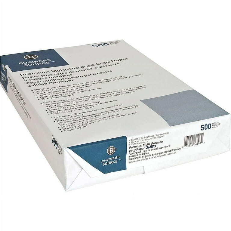 Business Source Premium Multipurpose Copy Paper - 92 Brightness - Legal - 8 1/2 Business Source Premium Multipurpose Copy Paper - 92 Brightness - Legal - 8 1/2