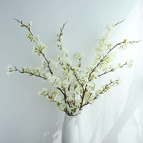 YIBELAAT Faux Flower Stems Artificial Cherry Blossom Tree White Silk Tall Fake Flower Arrangement for Home Wedding Decoration,41inch 