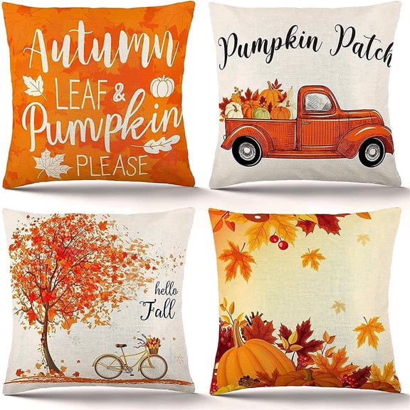 Myecovie Thanksgiving Decor Fall Pillows Set of 4, 18 x 18 inch Farmhouse Decorative Pillow Covers for Autumn, Throw Cushion Case for Couch Home Decor