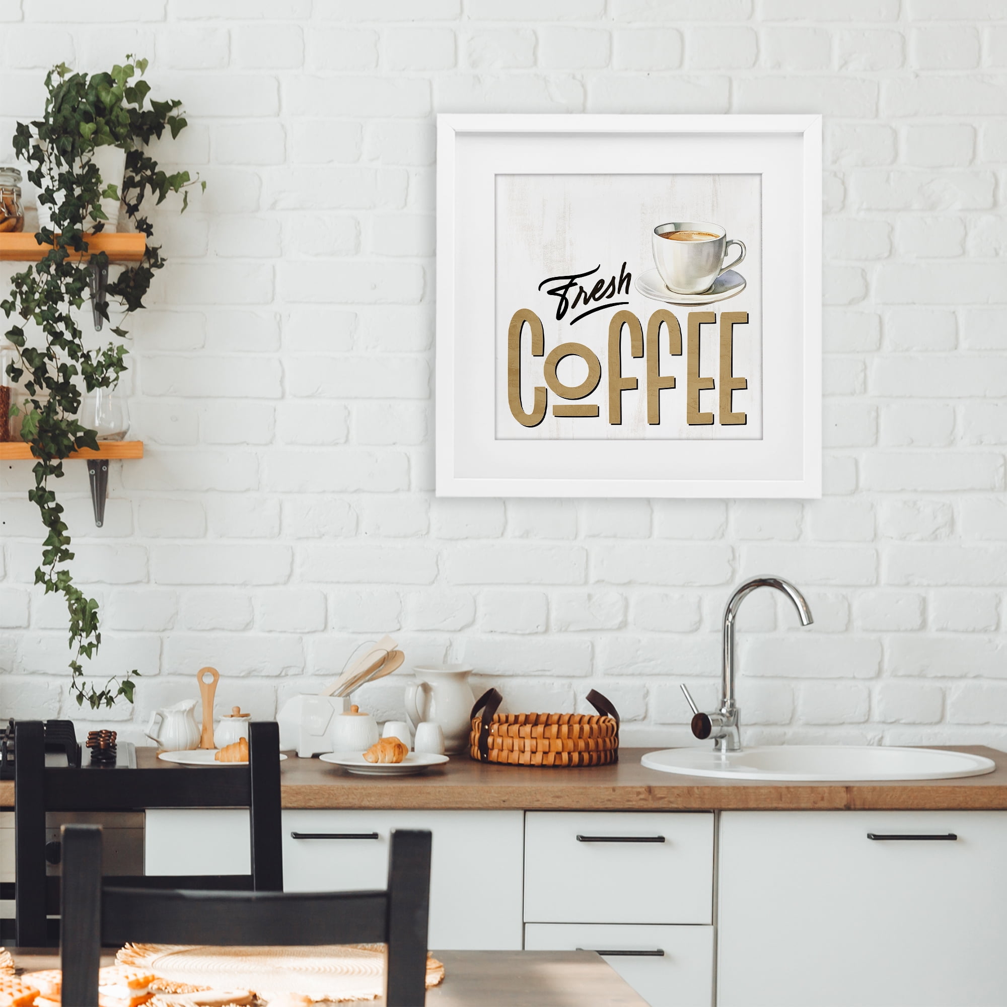 Stupell Industries Fresh Hot Coffee White Framed Print Under Glass, design by Kim Allen