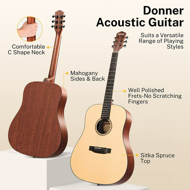 Donner Acoustic Guitar Kit for beginner, 41'' Dreadnought Sunburst