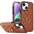 thumbnail image 1 of Feishell Cover Compatible with Apple iPhone 14 6.1 Inch,Fashion Diamond-shaped Texture PU Leather Shockproof Metal Finger Ring Holder Kickstand Lightweight Anti-Scratch Phone Case,Brown, 1 of 8