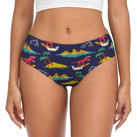 Womens Underwear - surfer red dinosaur No Show Seamless Underwear for Women  Kawaii Soft Stretch Women s Panties  Hipster Ladies Panties Bikini Underwear Briefs