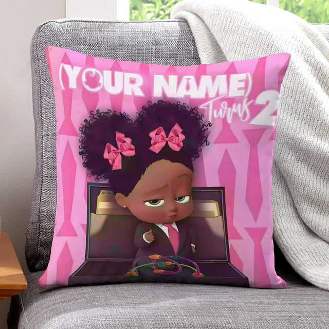 Bebé Jefe: Niña Africana Fundas de almohada de terciopelo con tema, regalos de funda de almohada, decoración para el hogar, cojín de lanzar, regalo de cumpleaños para fans y parejas. 60cm x 60cm.