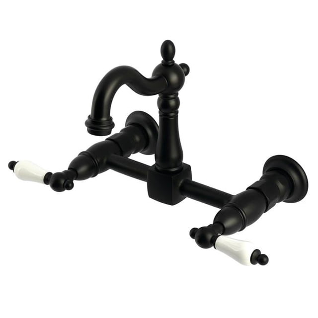 Kingston Brass KS2440PL Heritage Two-Handle Wall Mount Kitchen Faucet, Matte Black