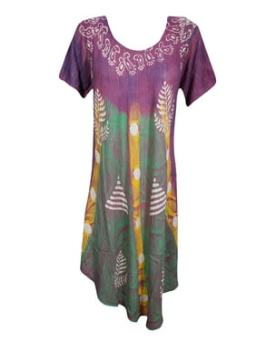 Mogul Womens Sundress Tie Dye Cap Sleeves Summer Style Loose Swing Flowy Cover Up Printed Tank Dress 2XL