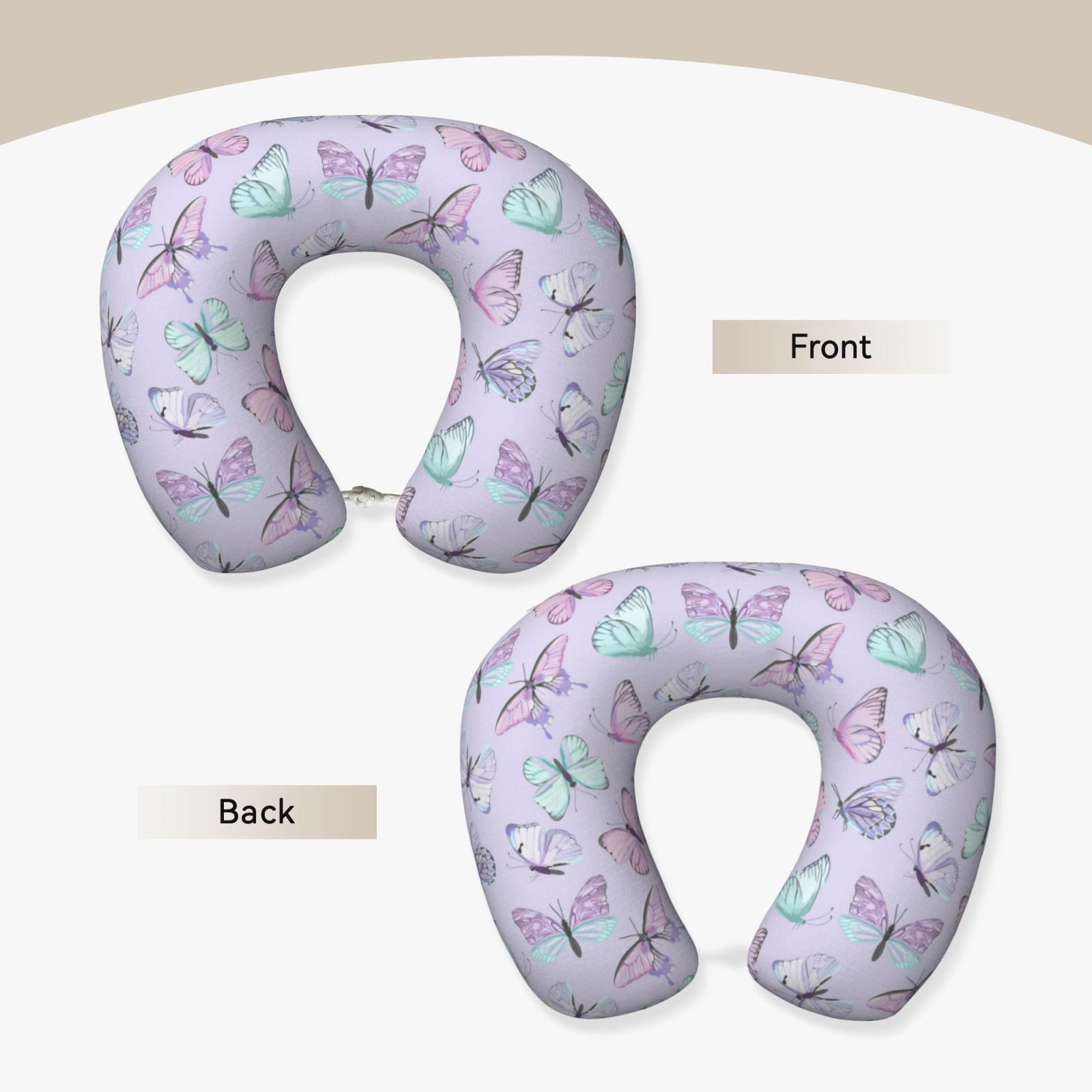 Xecao Purple Butterfly Print Memory Foam Cervical Neck Pillow Versatile U-Shaped Pillows for Home,Office,Camping,Travelling,Soft Washable Cover