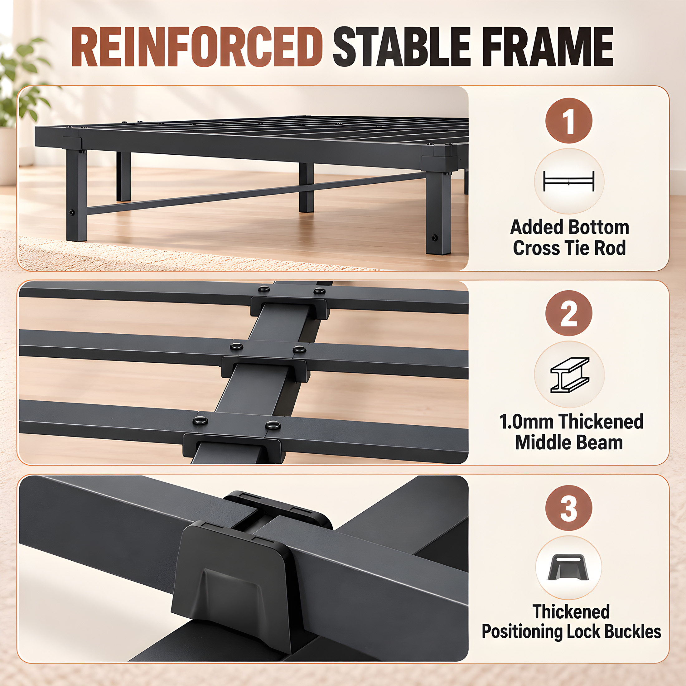 CONCETTA Twin Metal Platform Bed Frame with Storage, Black photo 5