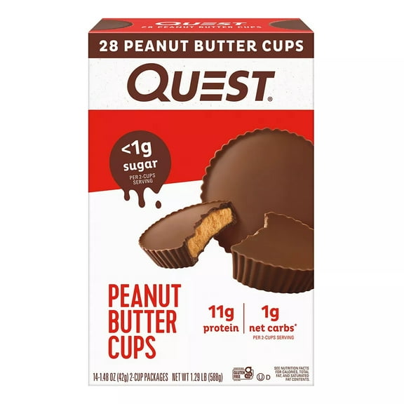 Quest Low Carb Peanut Butter Cups, 11g Protein, 1g Net Carbs, 28 Count