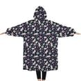 thumbnail image 2 of Oversized Wearable Blanket Hoodie,Dark Blue Cartoon Unicorn Pattern Sherpa Blanket Hoodie with Super Pockets,Super Warm Fuzzy Pullover for Women & Men, 2 of 6