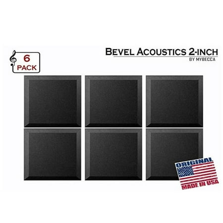 6 PACK Acoustic Foam BEVEL Tiles Soundproofing Wall Panel 12 x 12 x 2 inch, Made in