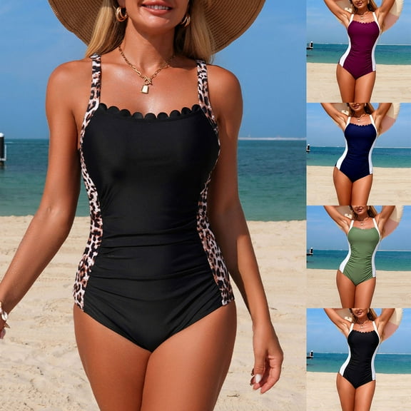 felwors Tummy Control One Piece Bathing Suit for Women Sexy Push Up Slimming Ladies Swimwear Colour Blocking Swimsuit Beach(Red, XL)