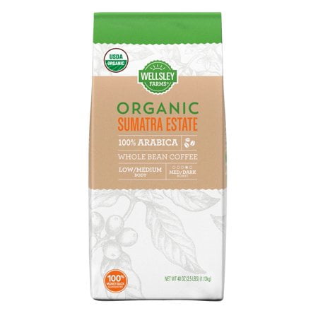 Wellsley Farms Organic Sumatra Estates Whole Bean Coffee, 40 oz.