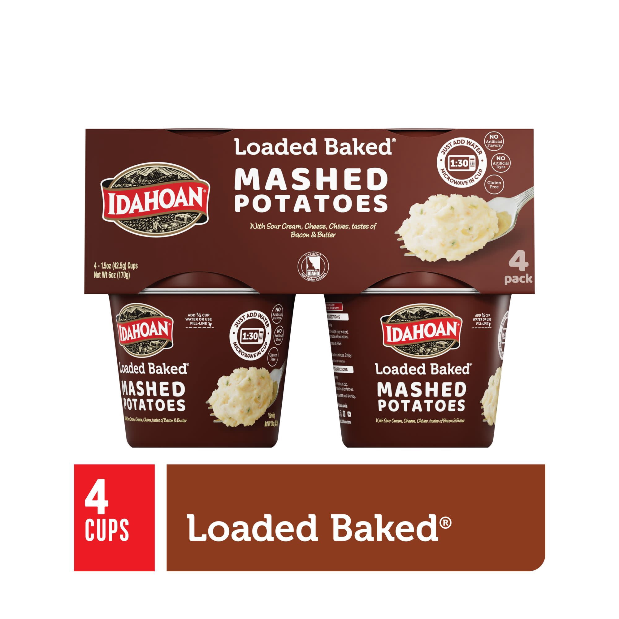 (3 pack) Idahoan Loaded Baked Mashed Potatoes, 1.5 oz Cup (Pack of 4)