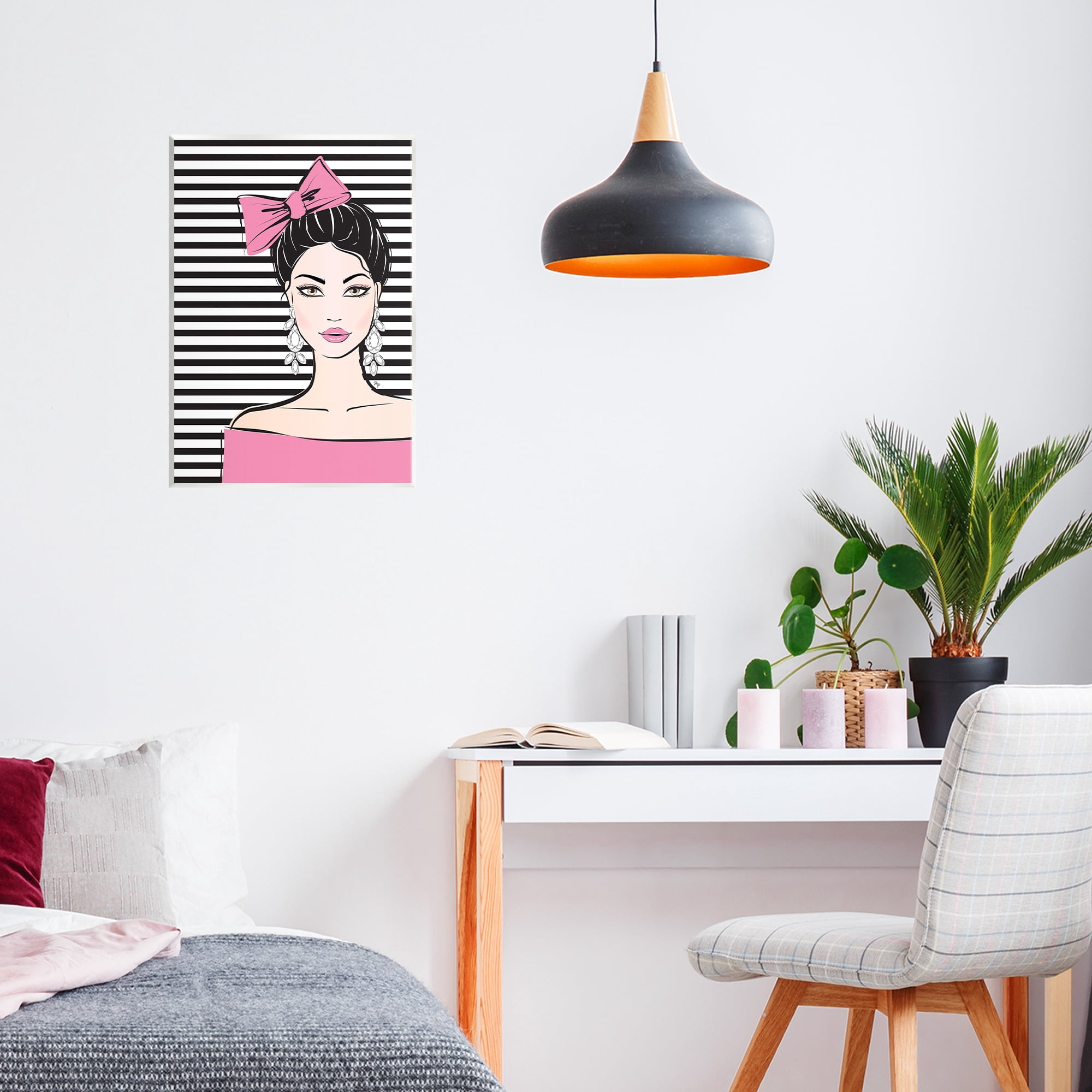 Stupell Industries Girl with Pink Bow & Earrings Wall Plaque Art, design by Martina Pavlova