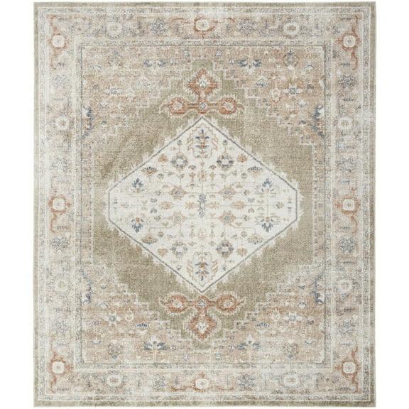 8' X 10' Sage Oriental Power Loom Distressed Washable Area Rug